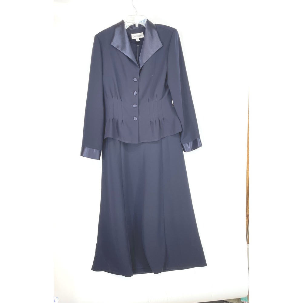 NOS Danny & Nicole Womens Dress Set 12 2pc Navy Blue Satin Trim Formal Maxi Set
